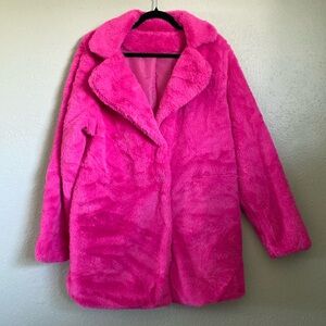 Hot pink faux fur jacket